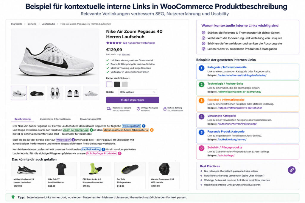 Beispiel für kontextuelle interne Links in WooCommerce Produktbeschreibung