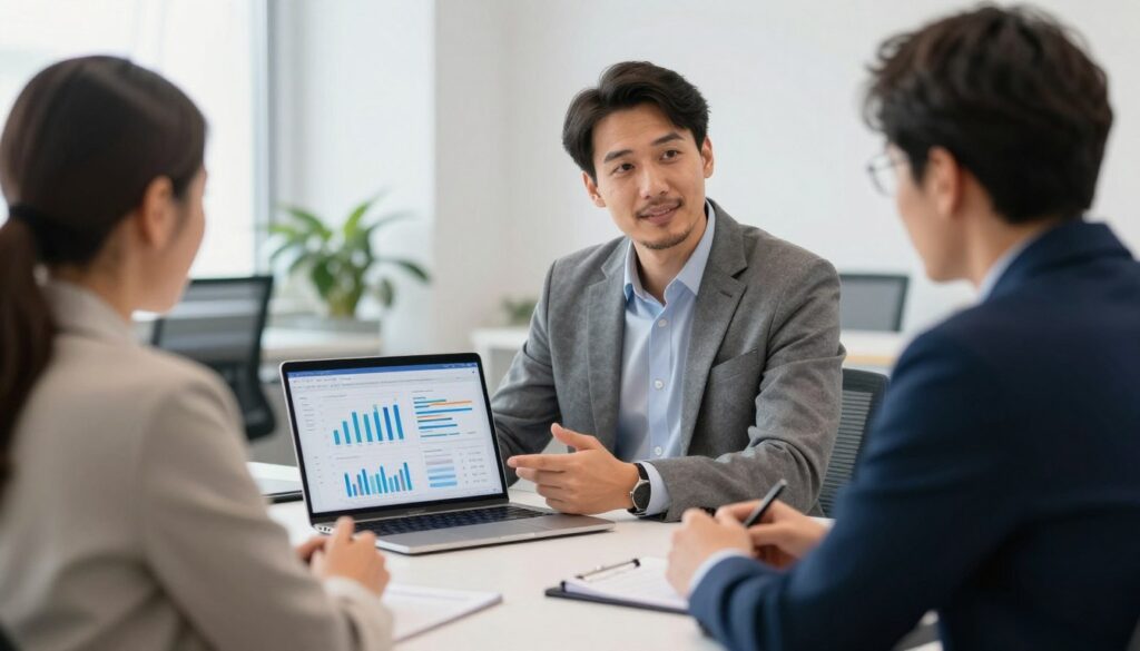 Beratungsgespräch zwischen Marketing-Experten und Wiener Unternehmer