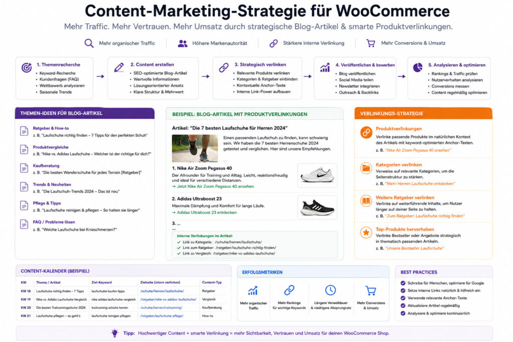 Content-Marketing-Strategie für WooCommerce mit Blog-Artikeln und Produktverlinkungen
