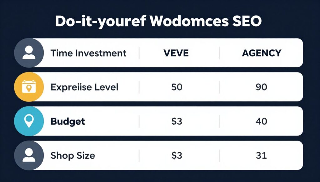 Entscheidungsmatrix für DIY WooCommerce SEO vs. Agentur-Zusammenarbeit