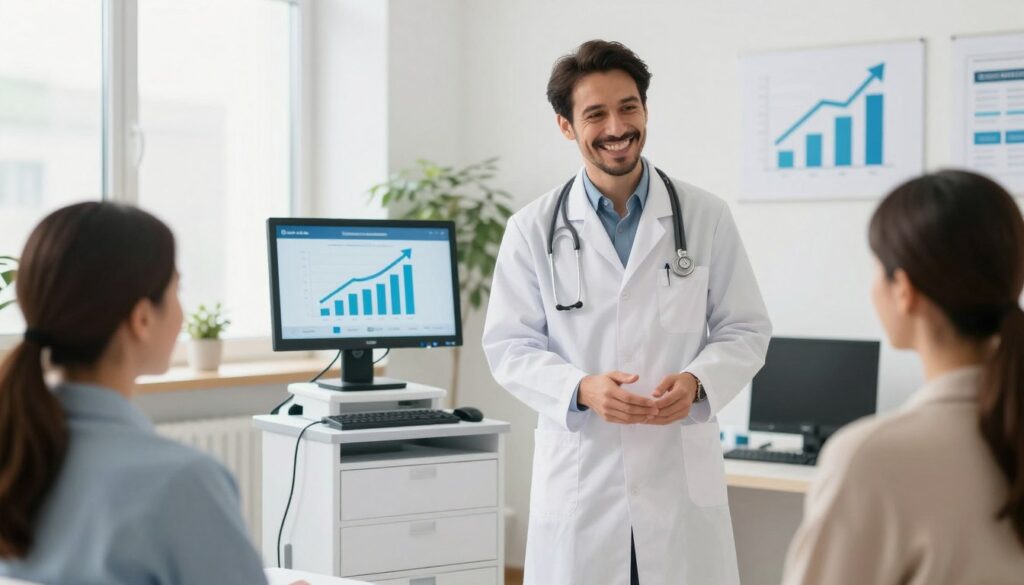 Erfolgreiche Arztpraxis mit modernem digitalen Marketing und zufriedenen Patienten