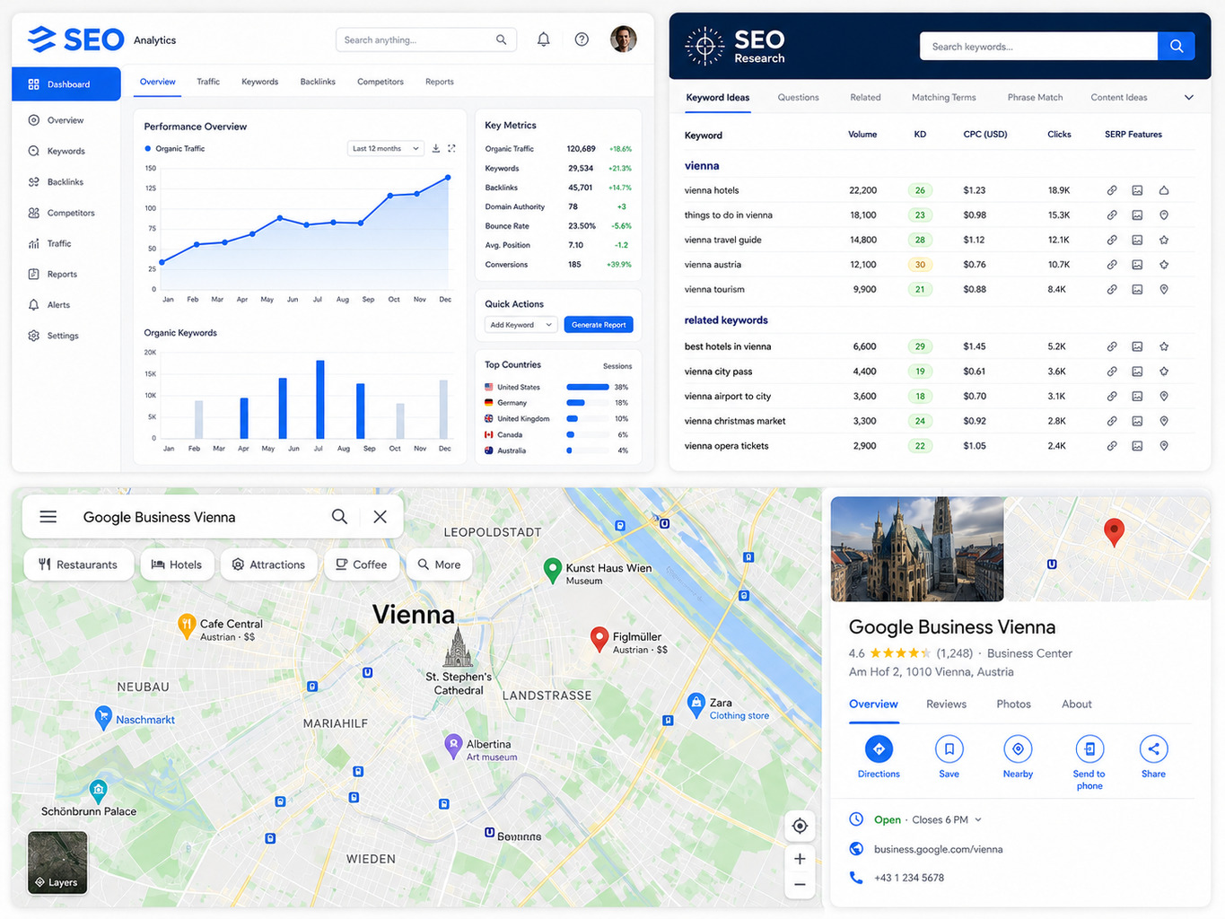 Google Maps mit markierten Ordinationen und Local SEO Optimierung für Wien