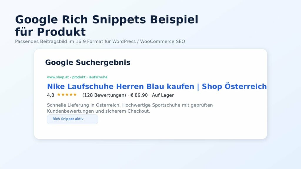 Google Rich Snippets Beispiel für WooCommerce Produkt mit Preis, Bewertung und Verfügbarkeit