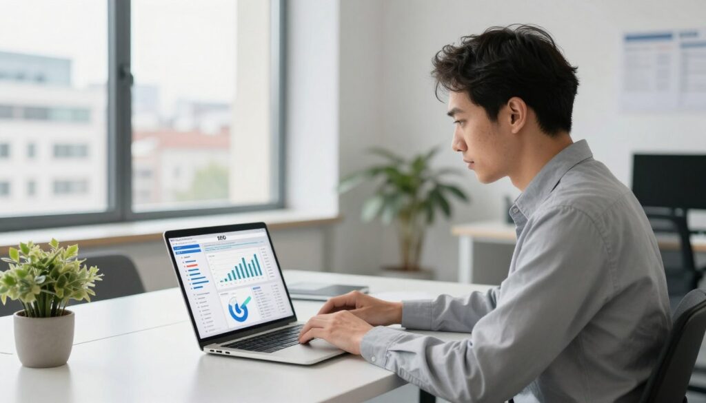 Moderner Steuerberater arbeitet an SEO-Strategie am Computer in Wien
