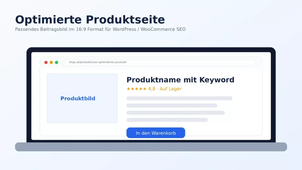 Optimierte WooCommerce Produktseite mit strukturierten Texten, Bildern und Call-to-Action-Elementen