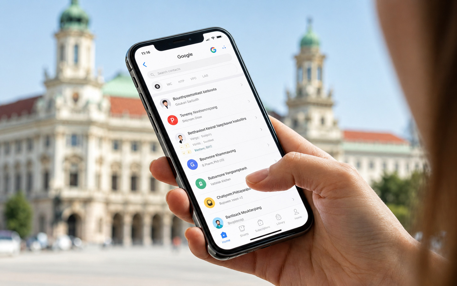 Patientin sucht auf dem Smartphone nach Arzt in Wien und sieht Google Suchergebnisse mit lokalen Ordinationen