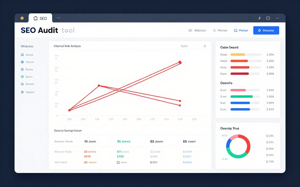 SEO-Tool Interface zeigt interne Verlinkungsanalyse und verwaiste Seiten