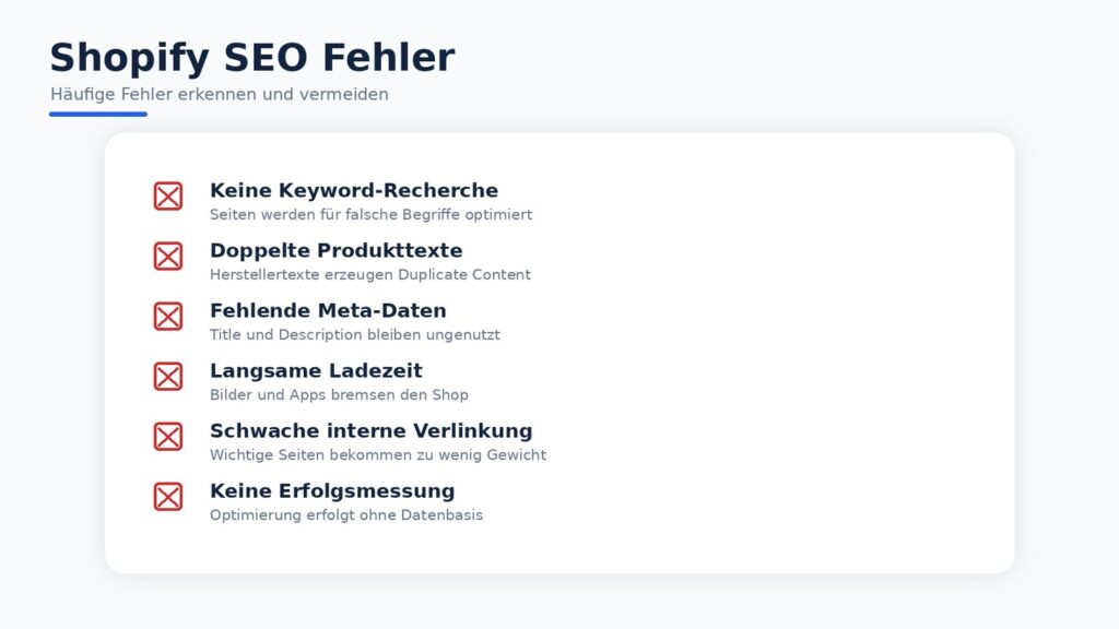 Shopify SEO Fehler Checkliste