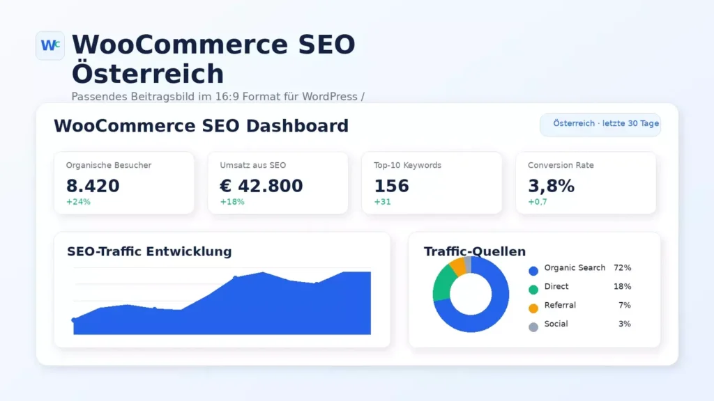 Vergleich von WooCommerce Shop Traffic vor und nach SEO-Optimierung mit steigenden Umsatzkurven