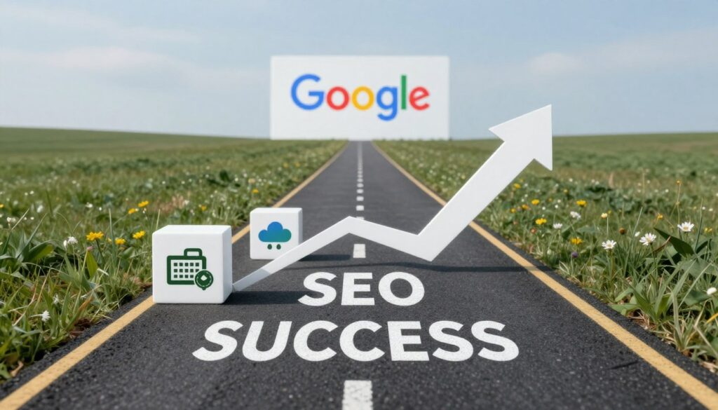 Wegweiser zeigt Richtung zu SEO Erfolg