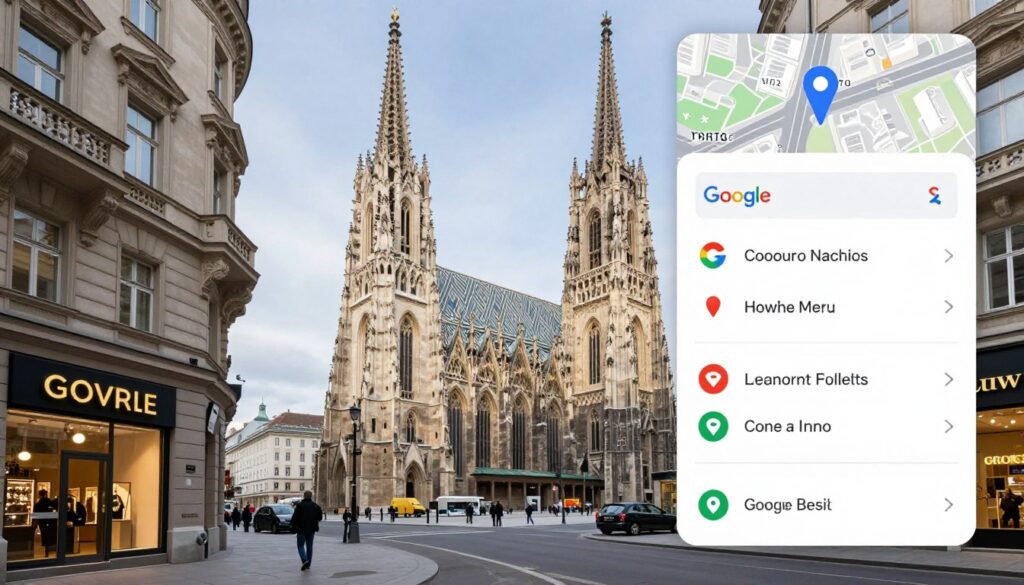 Wien Stadtbild mit lokalem Geschäft und Online-Präsenz