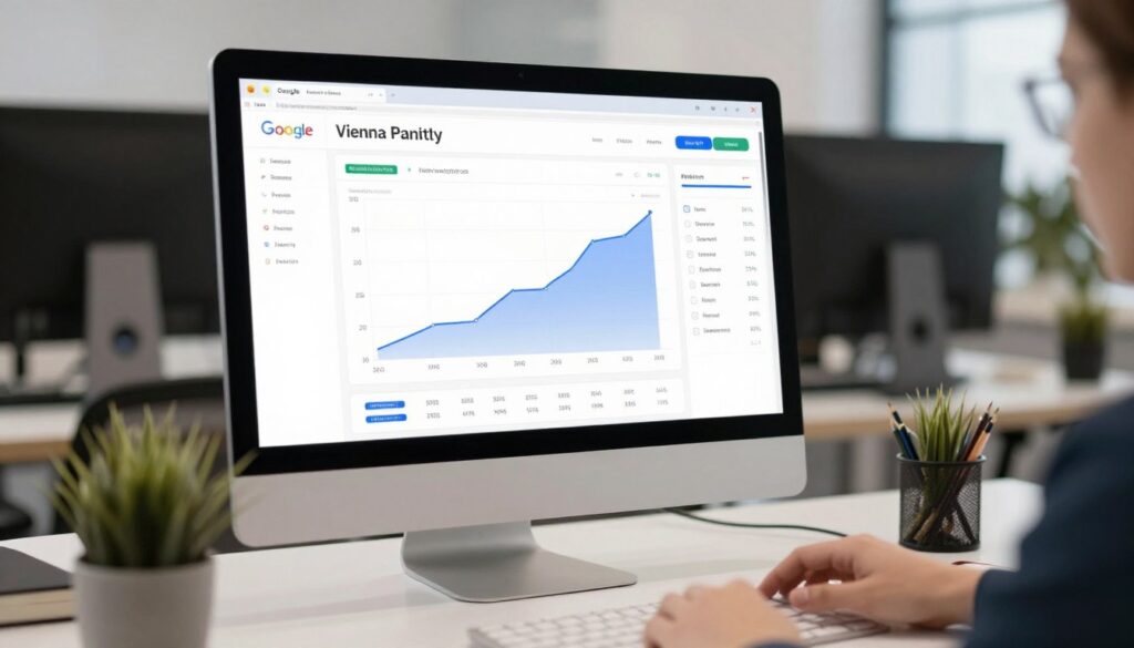 Analytics Dashboard zeigt steigende Website-Besucher und Anfragen