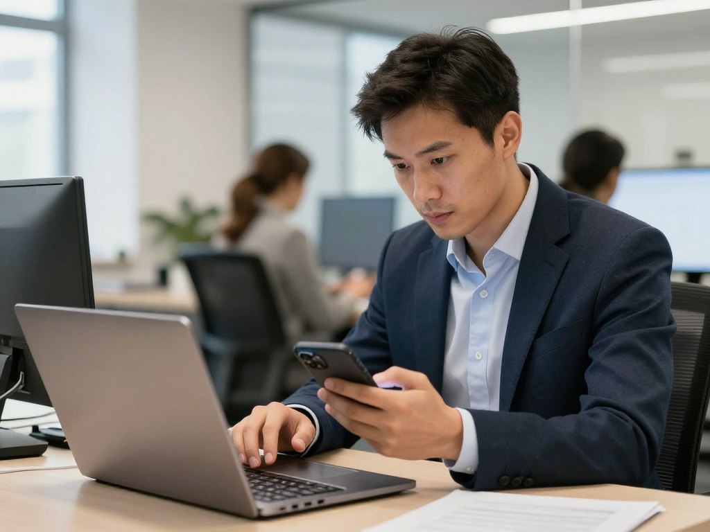 Digitale Kundenrecherche auf Laptop und Smartphone