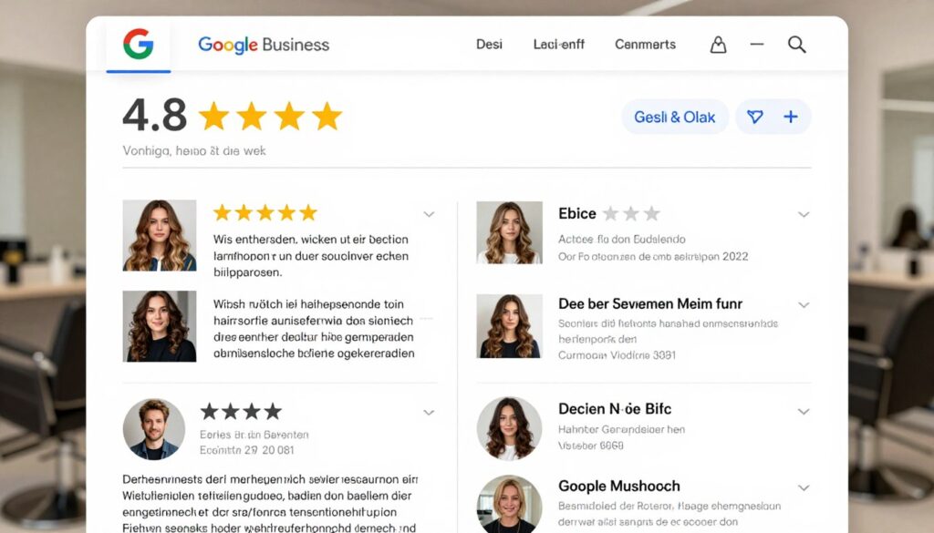 Google Bewertungen für Friseursalon mit 5 Sternen und positiven Kundenkommentaren Google Bewertungen für Friseursalon mit 5 Sternen und positiven Kundenkommentaren