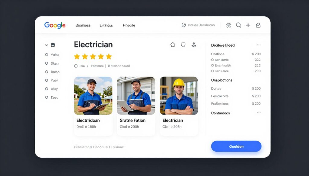 Google Unternehmensprofil für Elektriker mit Fotos und Bewertungen