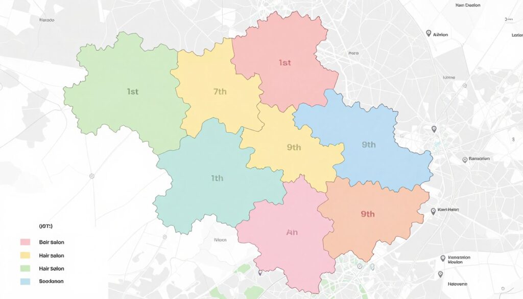 Karte von Wien mit verschiedenen Bezirken und Markierungen für Friseurstandorte
