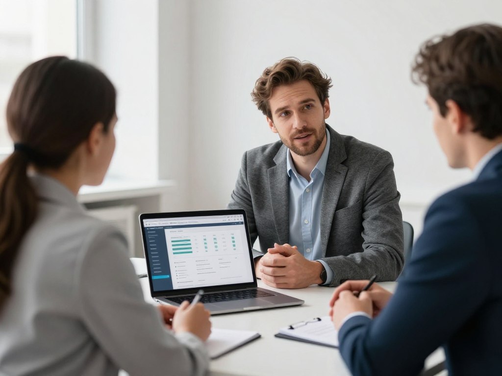 Malermeister bespricht SEO-Strategie mit Berater
