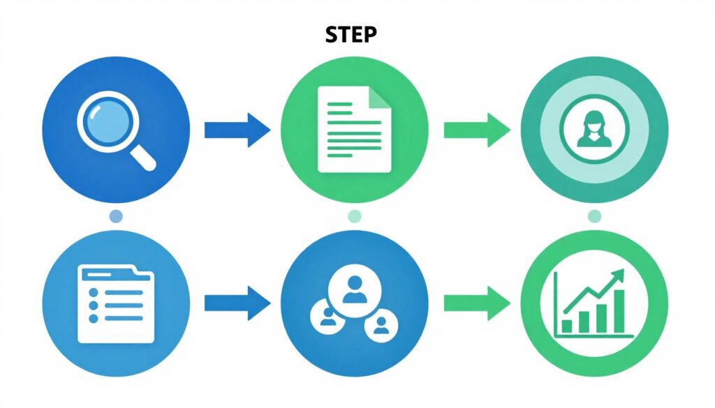 Prozess der SEO-Optimierung für Friseure von Analyse bis Erfolg dargestellt als Infografik Prozess der SEO-Optimierung für Friseure von Analyse bis Erfolg dargestellt als Infografik
