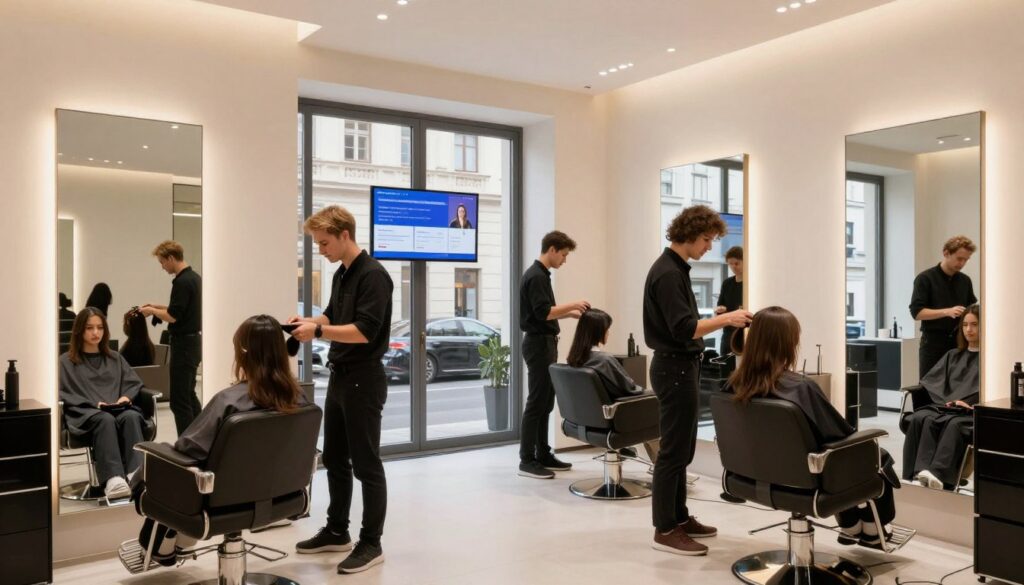 SEO für Friseure Wien - Moderne Friseursalon-Atmosphäre mit digitaler Präsenz